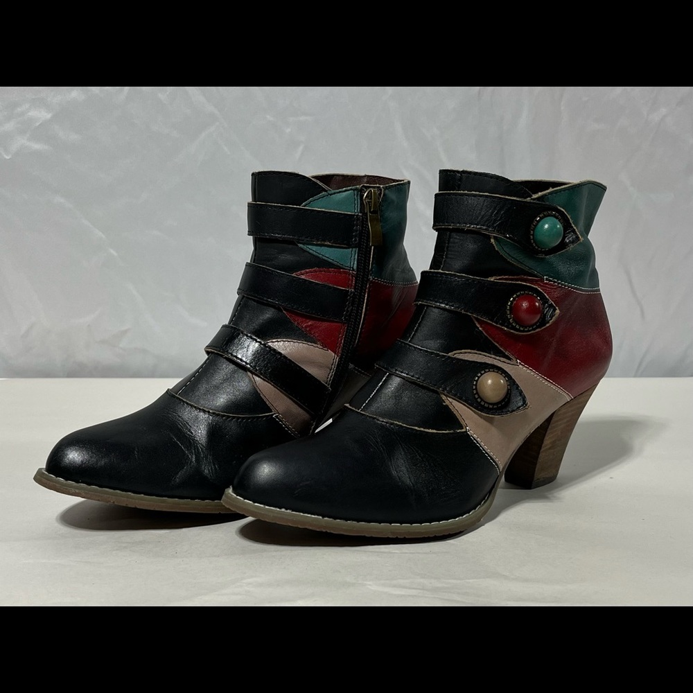 gracosy Leather Ankle Booties w/Block Heel, Side Zipper size 42